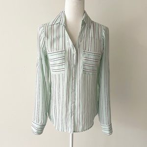 Express | Mint Striped Button Down Roll Tab Portofino Blouse